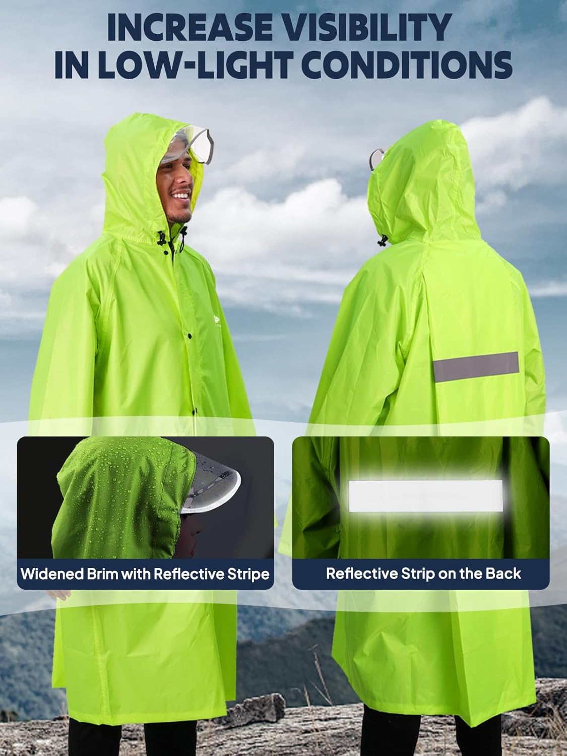ANYOO Hood Rain Poncho Waterproof Lightweight Raincoat for Men Women Adult with Pocket for Hiking Camping Outdoor Activities