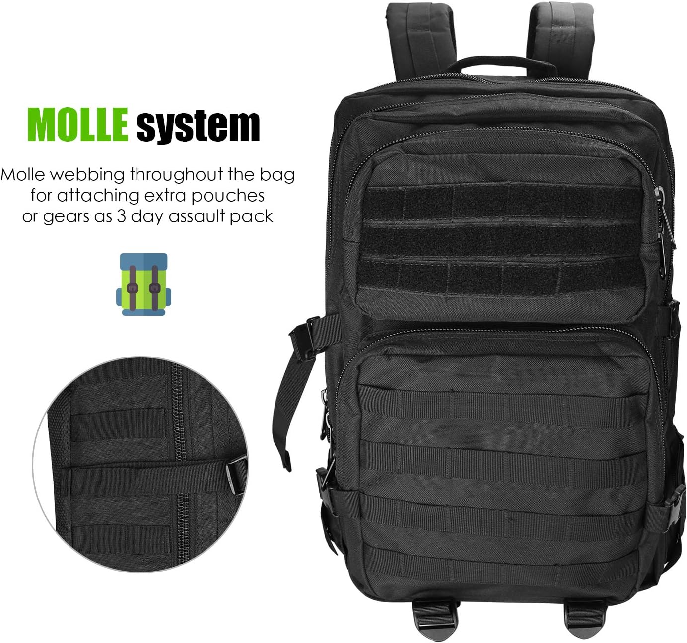 ProCase Tactical Backpack Bag 40L Large 3 Day Military Army Outdoor Assault Pack Rucksacks Carry Bag Backpacks