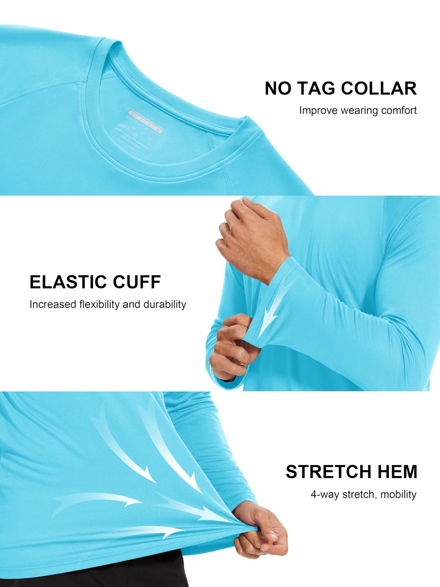 MAGCOMSEN UPF 50 Shirts for Men Sun Protection Long Sleeve Swim Rash Guard Workout Athletic Hiking Quick Dry Shirts Ice Blue