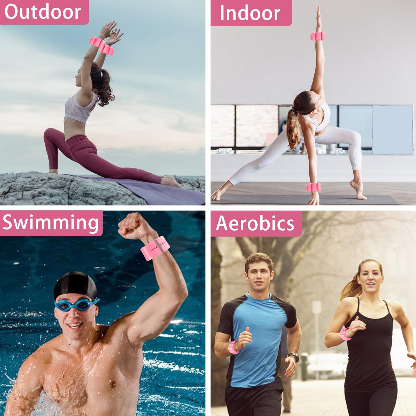 ANYEEK Pink Ankle & Wrist Weights: Adjustable 2lbs (1lb Each) for Women & Men - Walking, Pilates, Yoga Workout at Home - Hand Weights for Women at Home, Set of 2 (1lb Each)