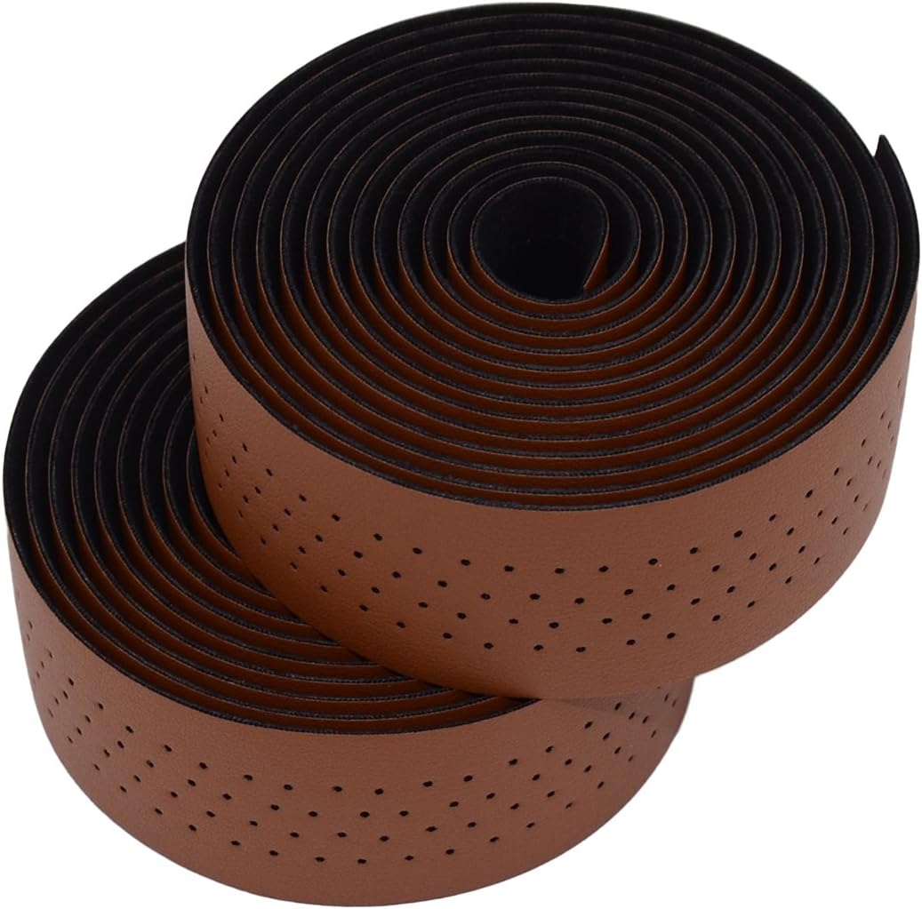 KINGOU Handlebar Tape Luxury PU Leather Bar Tape Fixed Gear/Road Bike Bar Wrap with 2 Reflective Plug