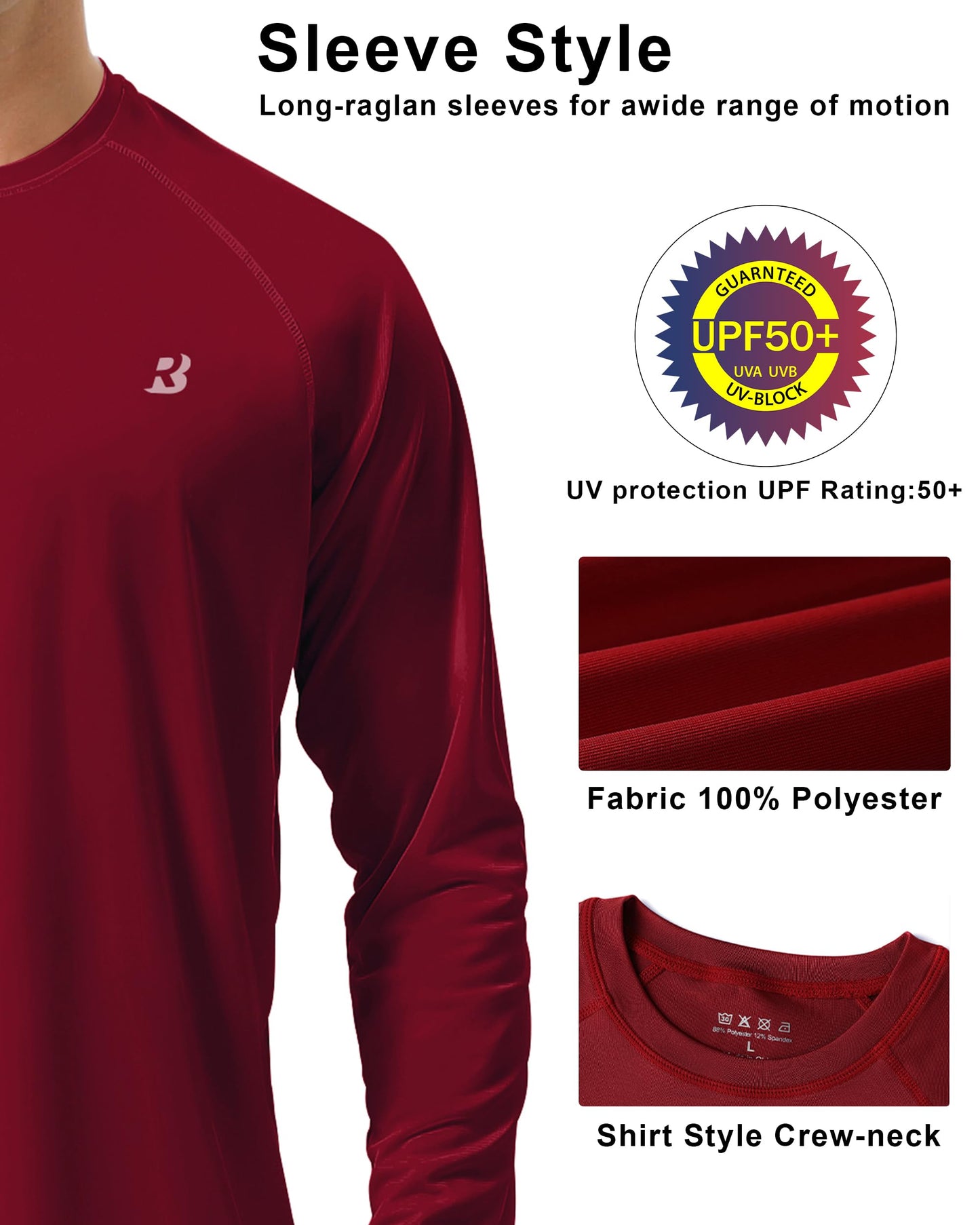 Roadbox Mens UPF 50+ UV Sun Protection Shirts Outdoor Long Sleeve SPF Rash Guard for Fishing Hiking Swimming Running