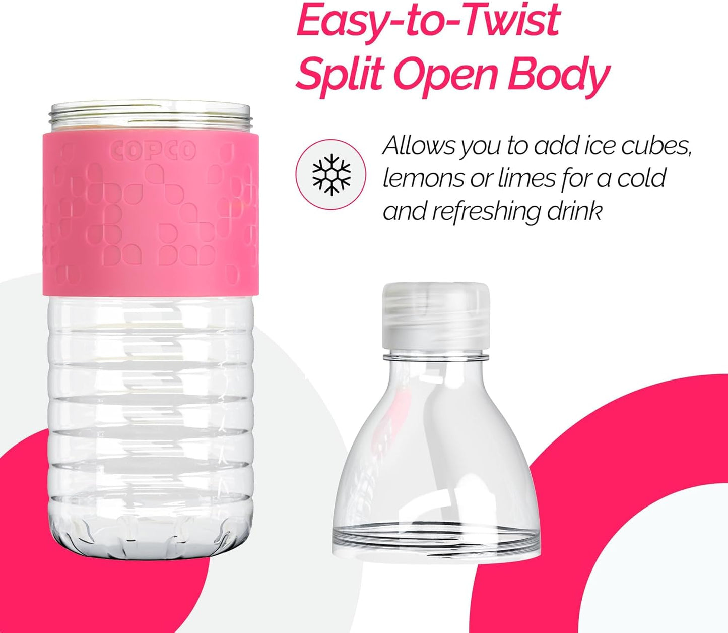 Copco Hydra 16.9 oz Water Bottle with Leak-Proof Lid - Tritan Reusable with Textured Grip Sleeve - BPA-Free, Shatter-Resistant, Dishwasher Safe for Travel, Gym, Work, Outdoors (Pink)