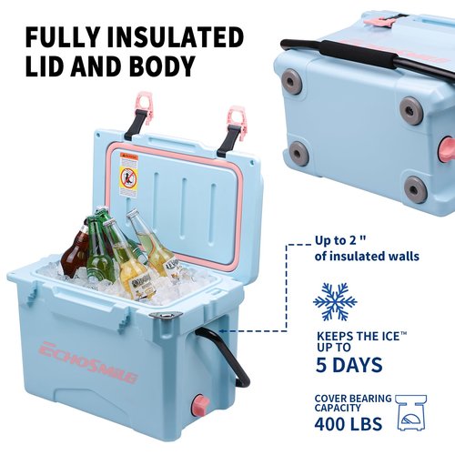 EchoSmile 12/18 Quart Rotomolded Cooler, Portable Hard Ice Chest, Suit for BBQ, Camping, Pincnic