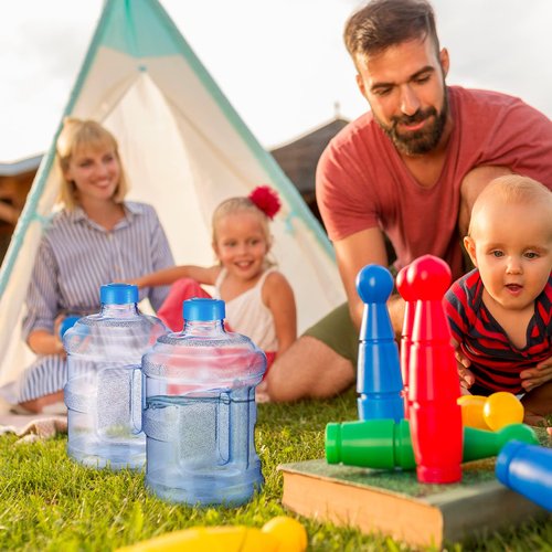 Bokon 2 Pieces gallon water jugs Round Plastic Water Bottle with Handle Screw Cap Reusable Large Capacity Bottle for Camping Outdoor Travel Gym Use(1 Gallon)