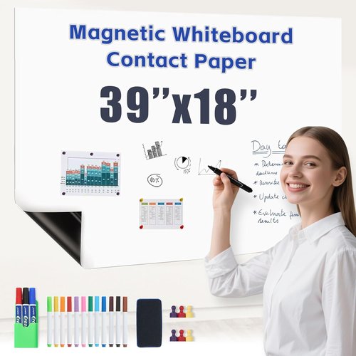 Magnetic Whiteboard Contact Paper 39" x 18"- Peel and Stick whiteboard, Easy to Erase and Write, Adhesive Magnetic Dry Erase White Board Sticker for Wall, Perfect for Home and Office,Kitchen,playroom