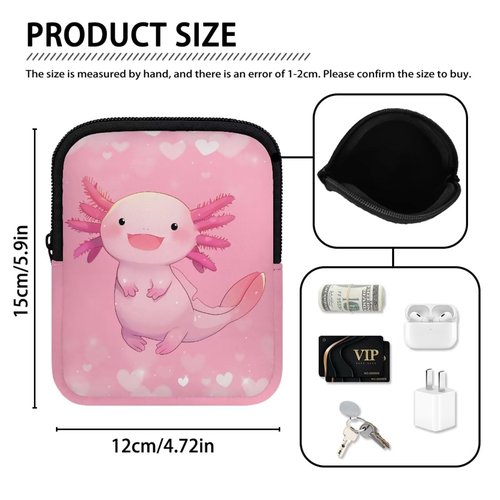 BYCHECAR Axolotl Water Bottle Pouch for Stanley Quencher Adventure 30oz/40oz Tumbler Pouch Bag Zipper Cup Accessories for Phone Earphone Card Storage Holder