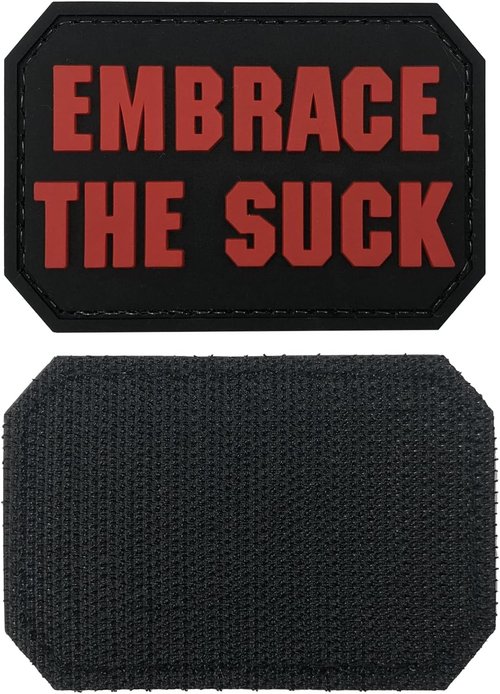 Embrace The Suck Patch Red 2.95"×1.97" Funny PVC Tactical with Hook Fastener Back for Hats Caps Bags Backpacks Vests Clothing (Red)
