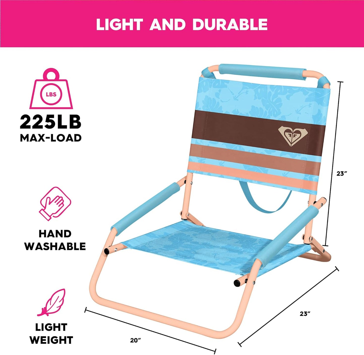 ROXY Beach Chair – Lounge Chair Outdoor, Lightweight Folding Chair with Adjustable Recline and Cup Holder – Beach Days, Pool Lounge Chairs, Folding Camping Chairs, Sun Tanning Chair or Festival