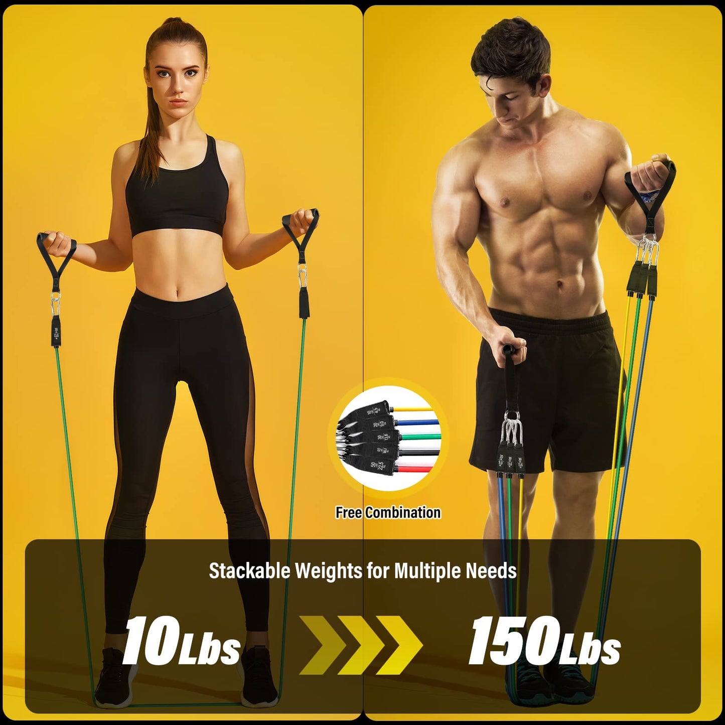 Homdat Exercise Bands, Resistance Bands for Working Out with Handles for Men Women, Exercising Bands for Fitness with Door Anchor, Handles, Legs Ankle Straps for Muscle Training, Shape Body (150lbs)