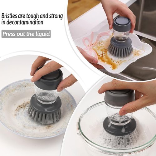 Palm Dish Brush with Soap Draining Tray Dispenser Kitchen Scrub Brush for Kitchen Dishes Pots Pans Sink Cleaning