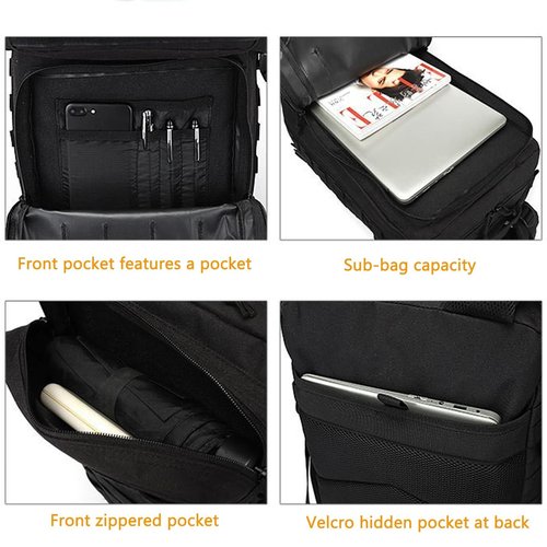 Military Tactical Backpack for Men and Women Large Army 3 Day Pack Molle Bag Backpacks bag 45L with MOLLE System for Travel,Work,Camping,Hunting,Hiking,Sports(Black)