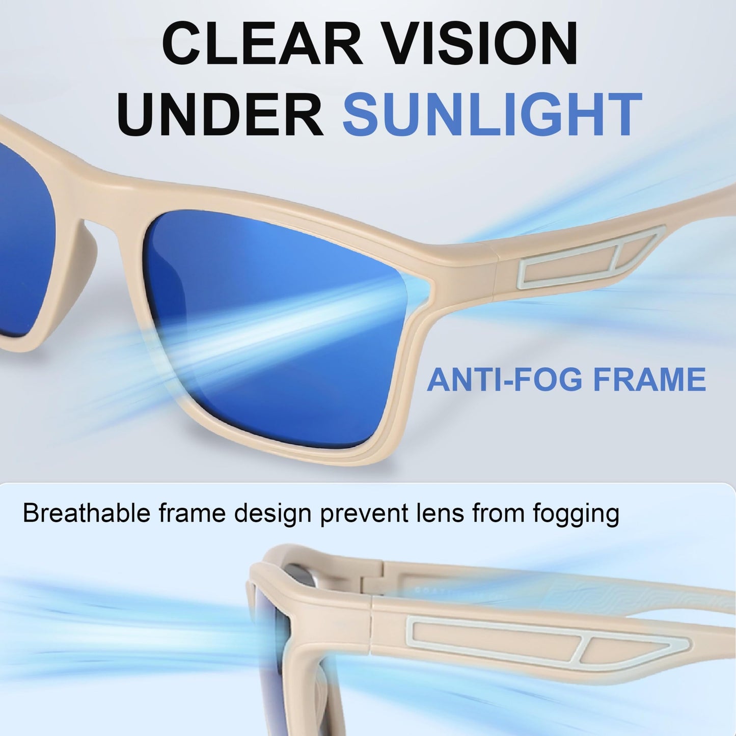 G.O.A.T EYEWEAR Polarized Sunglasses for Men and Women, UV400 Protection, Anti-Fog Lightweight Frame, Comfortable Fit for Driving, Fishing, Running, Outdoor Sports – Blue