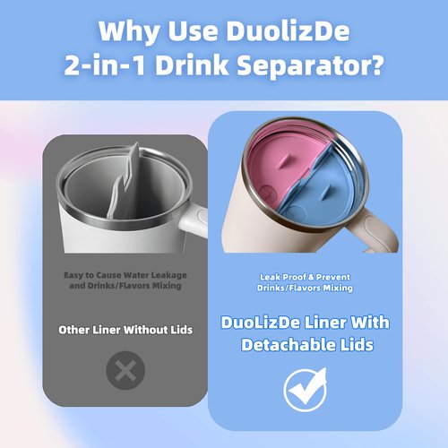 DuoLizDe Stanley Cup 2-in-1 Drink Separator with Detachable Lid, Stanley Cup Divider 40 oz, Drink Divider for Stanley, 2 Drinks in One Cup, Drink Separator oz fits Stanley 40 oz