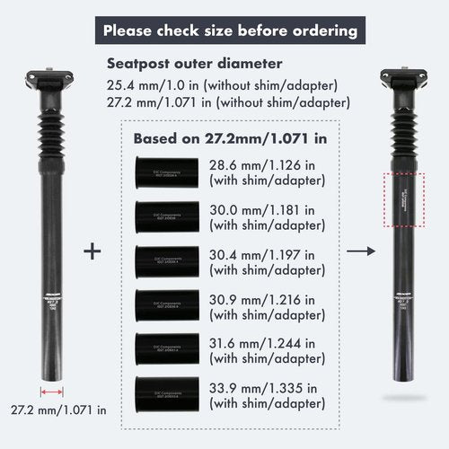 DJC Bike Suspension Seatpost Shock Absorber Damper Rubber Seat Post 25.4 27.2 28.6 30.4 30.9 31.6 mm Lightweight Aluminum(25.4mm Black)