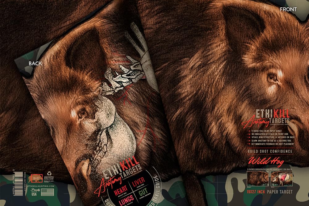 Animal Targets Featuring Deer - Hog - Turkey - Elk - Black Bear. 2-Sided Full Size Paper Range Targets for Archery & Rifle Hunters - Realistic Anatomy Illustrations by EthiKill (5 Pack)…