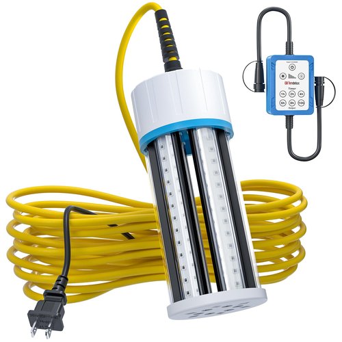 Tendelux Underwater Fishing Light with Controller (Dimmer & Timer), 110V & 12V Super Bright Green LED Submersible Light Attractants for Docks, Boats or Kayaks, IP68 Rated for Fresh & Salt Water