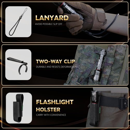 WARRIORLAND 1600 Lumen Tactical Flashlight, Compact Handheld Flashlight with Max Beam Distance 473 Meters, IP68, EDC Flashlight with Rechargeable Battery, Outdoor, Camping and Emergency