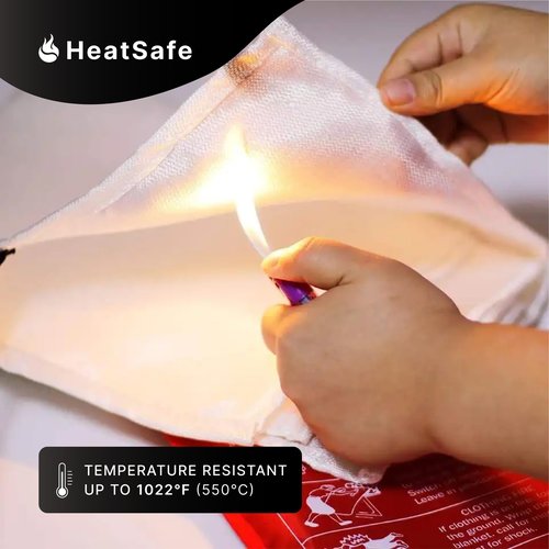 Emergency Fire Blanket 40" x 40" and Hooks - 2 Pack - Fire Suppression Blanket, Fiberglass - Flame Retardant for Kitchen, Home, and Office