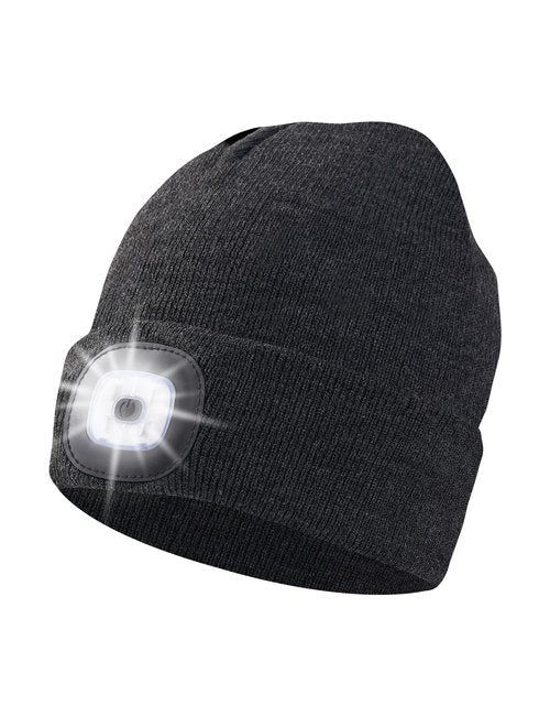 Unisex Beanie Hat with Light, USB Rechargeable LED Headlamp Cap Warm Knit Hats for Winter Safety，Gifts for Men Women Dad (Deep Hemp Grey)