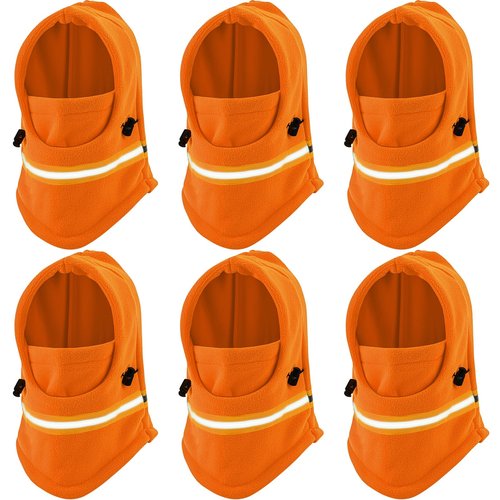 Suhine 6 Pcs Thermal Reflective Fleece Balaclava Mask Adjustable Full Face Mask Winter Face Mask for Men Women Cold Weather (Fluorescent Orange Color)