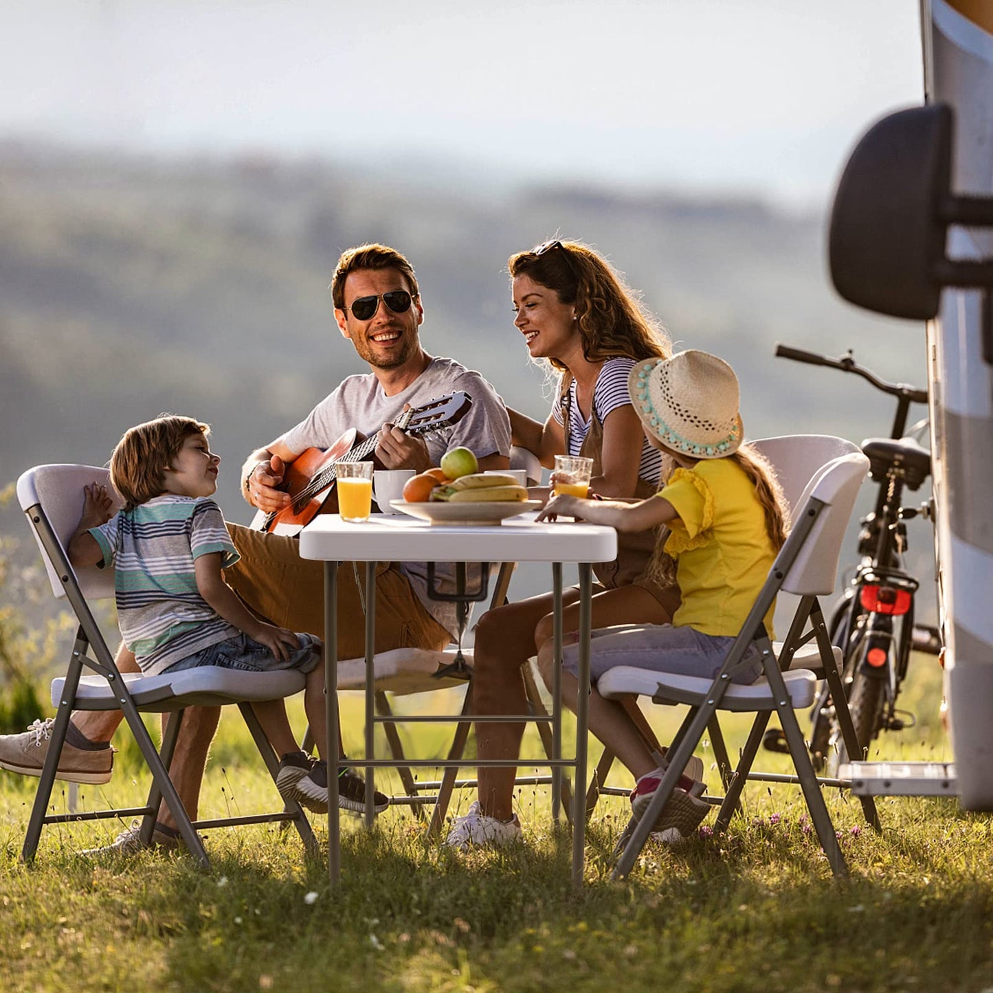 Julimoon Folding Fish Cleaning Table, Portable Camping Table w/ 2 Sinks, 360° Rotatable Faucet, Heavy Duty Camping Sink Station w/Hose Hook Up, Outdoor Fillet Picnic Table for Camping, Beach, White