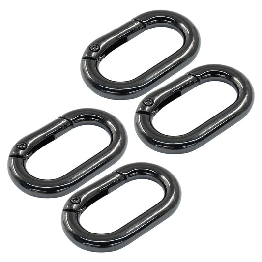 Jiozermi 4 Pack 1 Inch Black Oval Carabiner Clip, Samll Metal Spring O Ring Hook Necklace Clasps for Keys Dog Tag Clips Necklace Paracord Key Rings Hook Lanyard Keychain