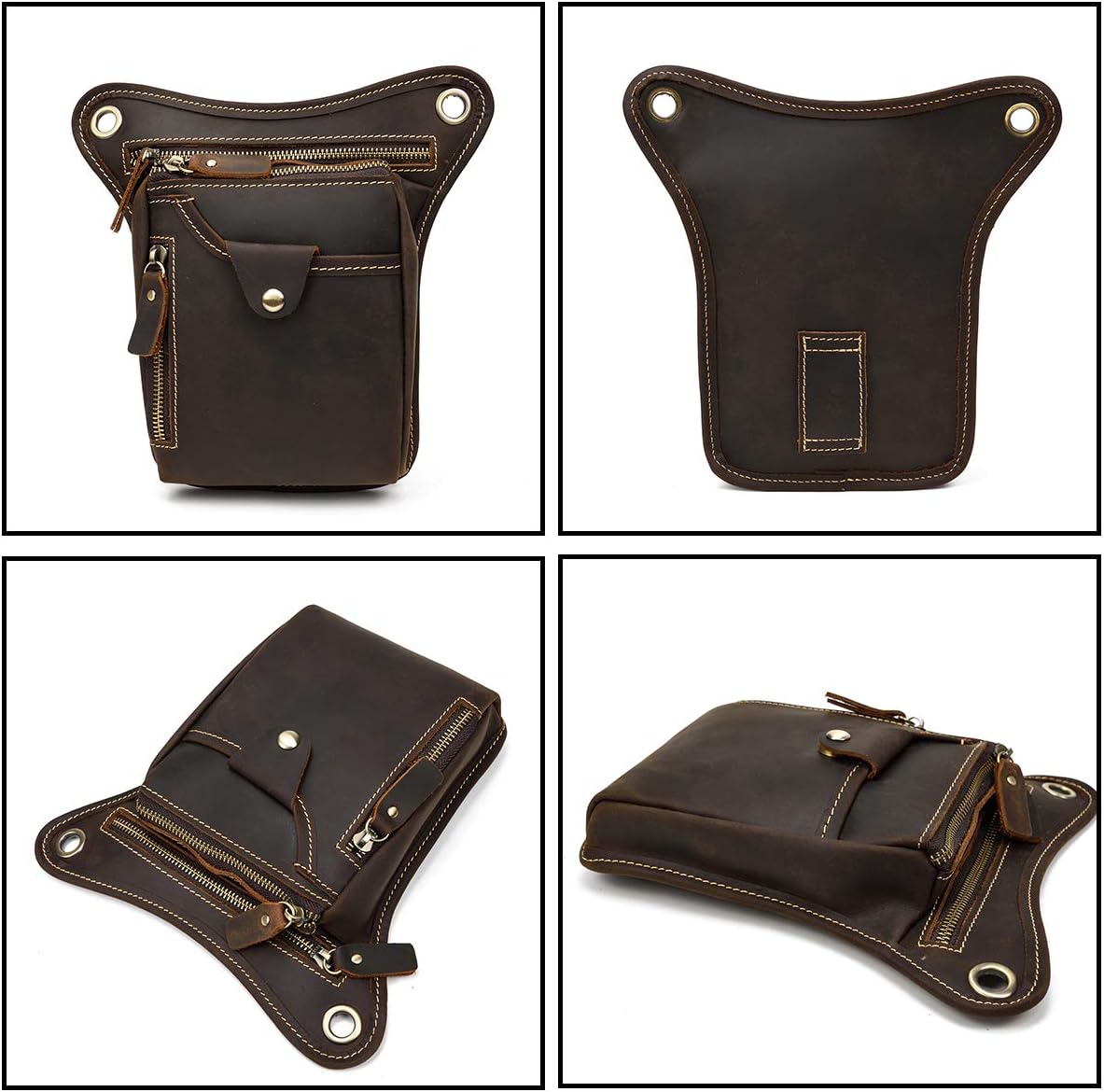 Genuine Leather Waist Bag Retro Hip Pack Drop Leg Bag Pouches Belt Bumbag for Men Multi-Purpose Cycling Riding Sport Bag