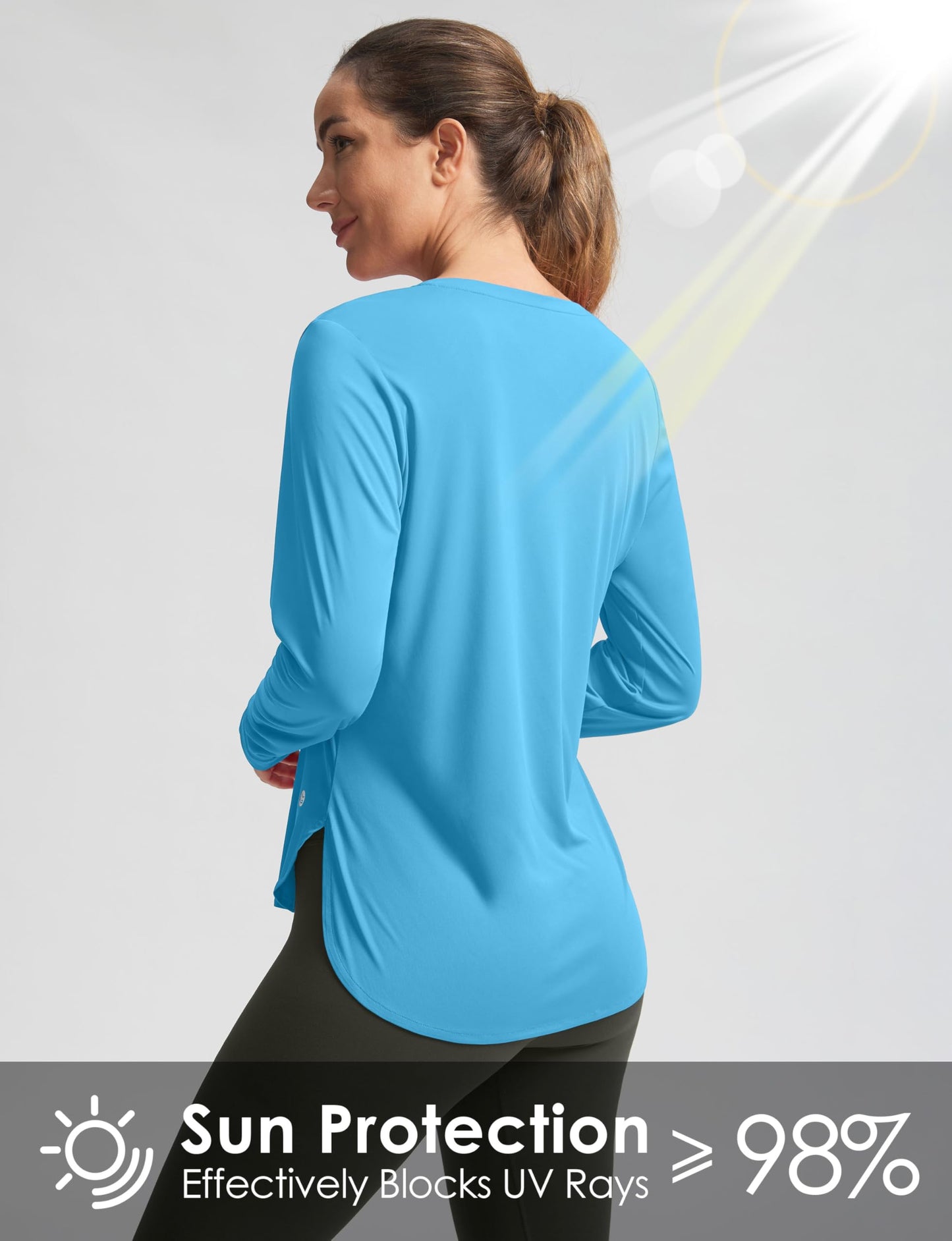 Women's Sun Shirts UPF 50+ Long Sleeve UV Protection Shirt Lightweight Quick Dry Workout Hiking Tops for Women(Sky Blue,S)