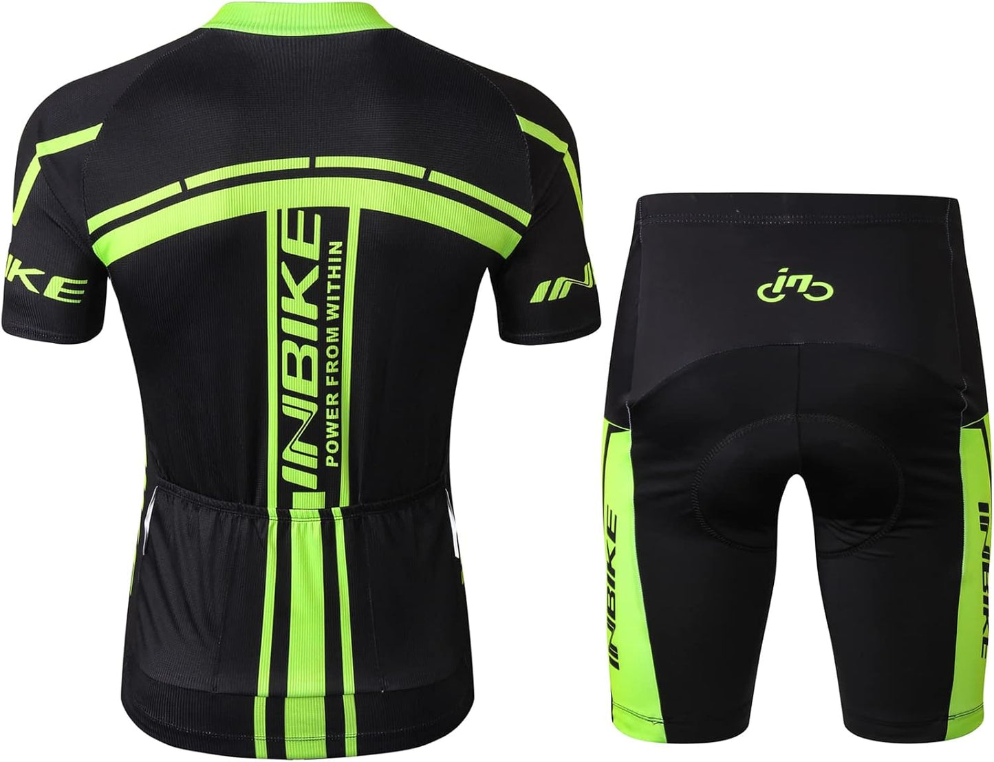 INBIKE Cycling Jersey Mens Set Reflective Breathable Biking Outfit Quick-Dry Bib Bicycle Jersey with 3D Padded Shorts