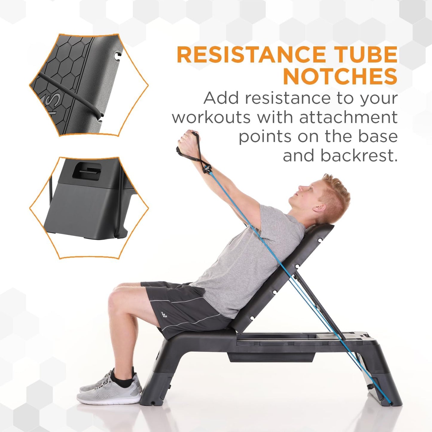 Power Systems Step Bench & Weight Bench | Aerobic Platform & Plyo Box for Cardio, Strength | Commercial Grade Full Body Home Gym Stepper | Adjustable Multifunctional Deck & Resistance Band Clips