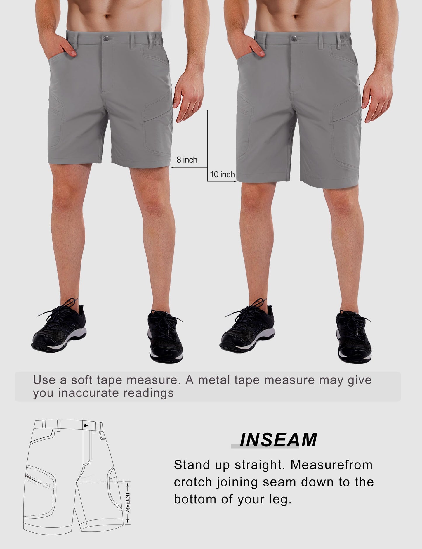 Stlight Men's Hiking Cargo Shorts 8"/10" Quick Dry Lightweight Casual Shorts for Athletic Fishing Golf with Zipper Pockets(Grey 34W/10L)
