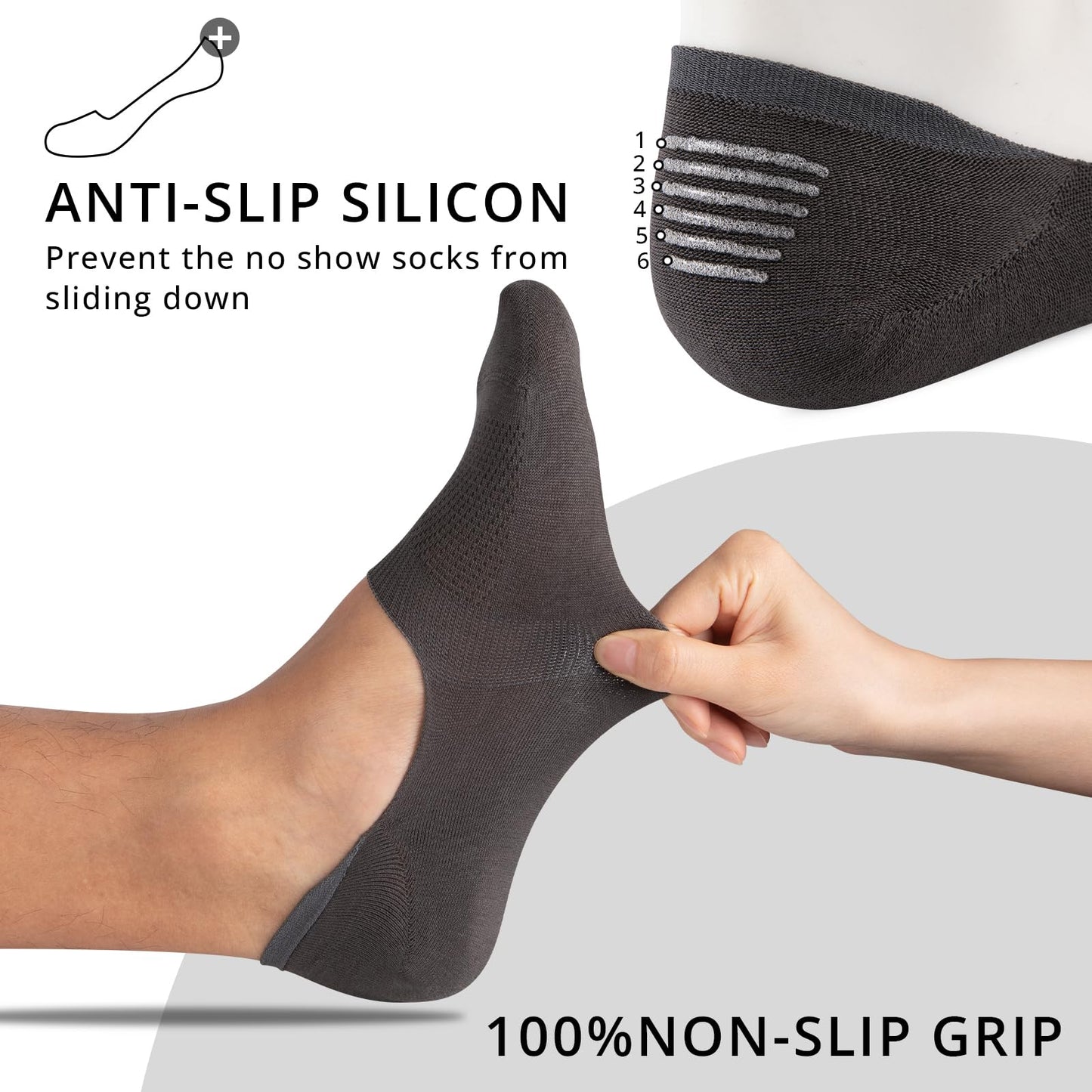 Cooplus 8 Pairs No Show Socks Men Non Slip Low Cut Cotton Invisible Socks for Loafer Flats