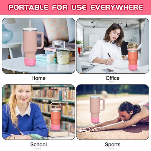 WUQID Protective Bling Heart Texture Silicone Boot Sleeve Compatible with Stanle Tumbler 40oz 30oz 20oz & 12-24oz Hydroo Sport Flask Bottles, Anti-Slip Bottle Bottom Sleeve Cover for 2.8-2.95in Bottom