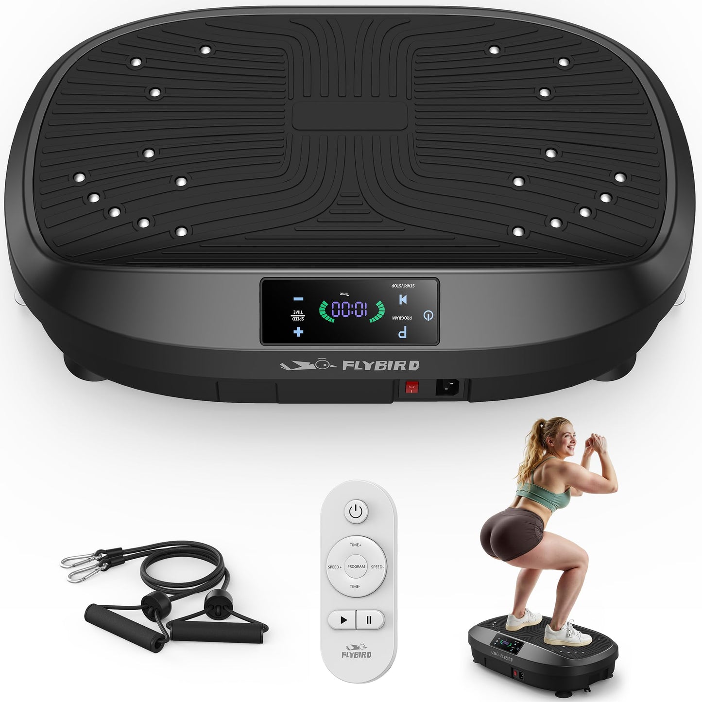 FLYBIRD Vibration Plate Exercise Machine, 120 Adjustable Speed High Intensity Vibration for Muscle Toning Weight Loss Lymphatic Drainage, Full Body Workout Vibration Plate Ideal for Fitness & Recovery