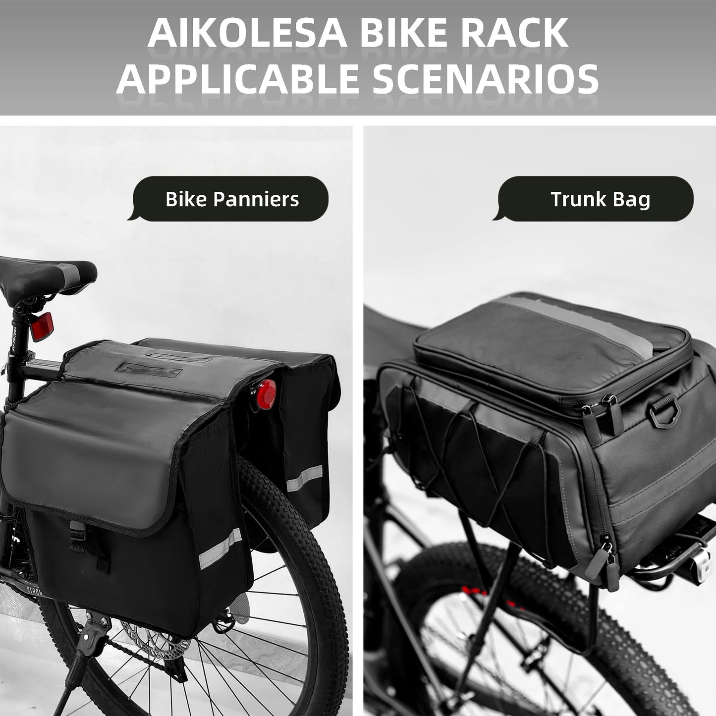 Aikolesa Rear Bike Rack, Aluminum Alloy Bike Cargo Pannier Rack for Back of Bike 110 Lb Quick Release Bike Reflective Adjustable Luggage Touring Carrier Cargo Rack Mountain Road Bicycle Rack