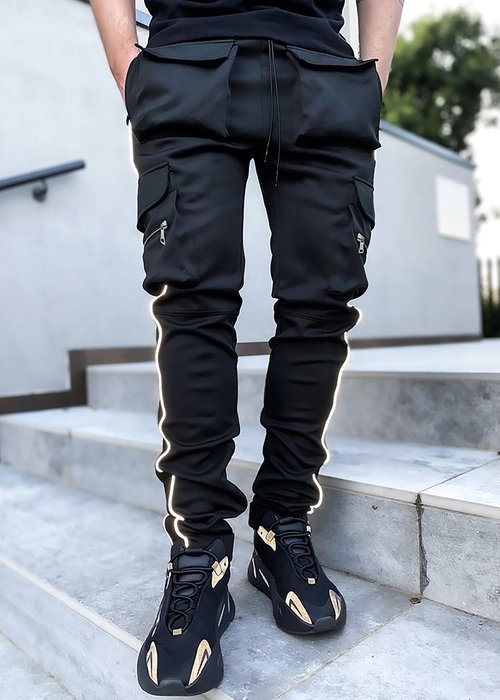 MECH-ENG Men's Workout Tapered Jogger Pants Casual Hip Hop Cargo Pants Punk Streetwear Sweatpants(Black X-Small)