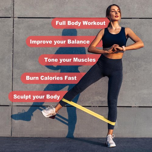 PATIKIL Resistance Loop Exercise Bands, 12" Stretch Bands for Working Out 10 Pack Fitness Elastic Workout Bands with Carry Bag for Home Gym Physical Fitness Yoga, Yellow (30x5x0.07cm)