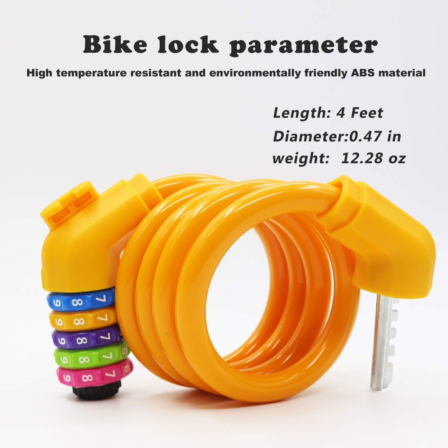 Sport Bike Lock Cable, 4-Feet Bicycle Cable Lock with 5-Digit Resettable Combination Bike Cable Lock Orange