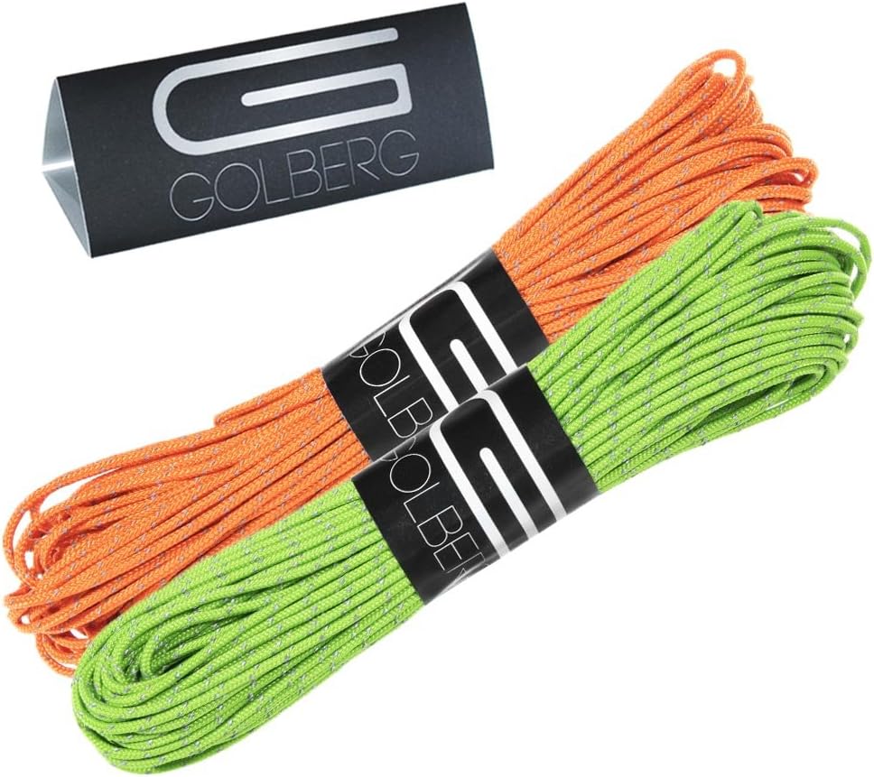 GOLBERG G 1.8mm Fluorescent Reflective 95lb Paracord – 20 Meters – Perfect for Guyline, Tent Rope, Camping, Hiking – (Reflective Neon Turquoise/Scarlet Red)
