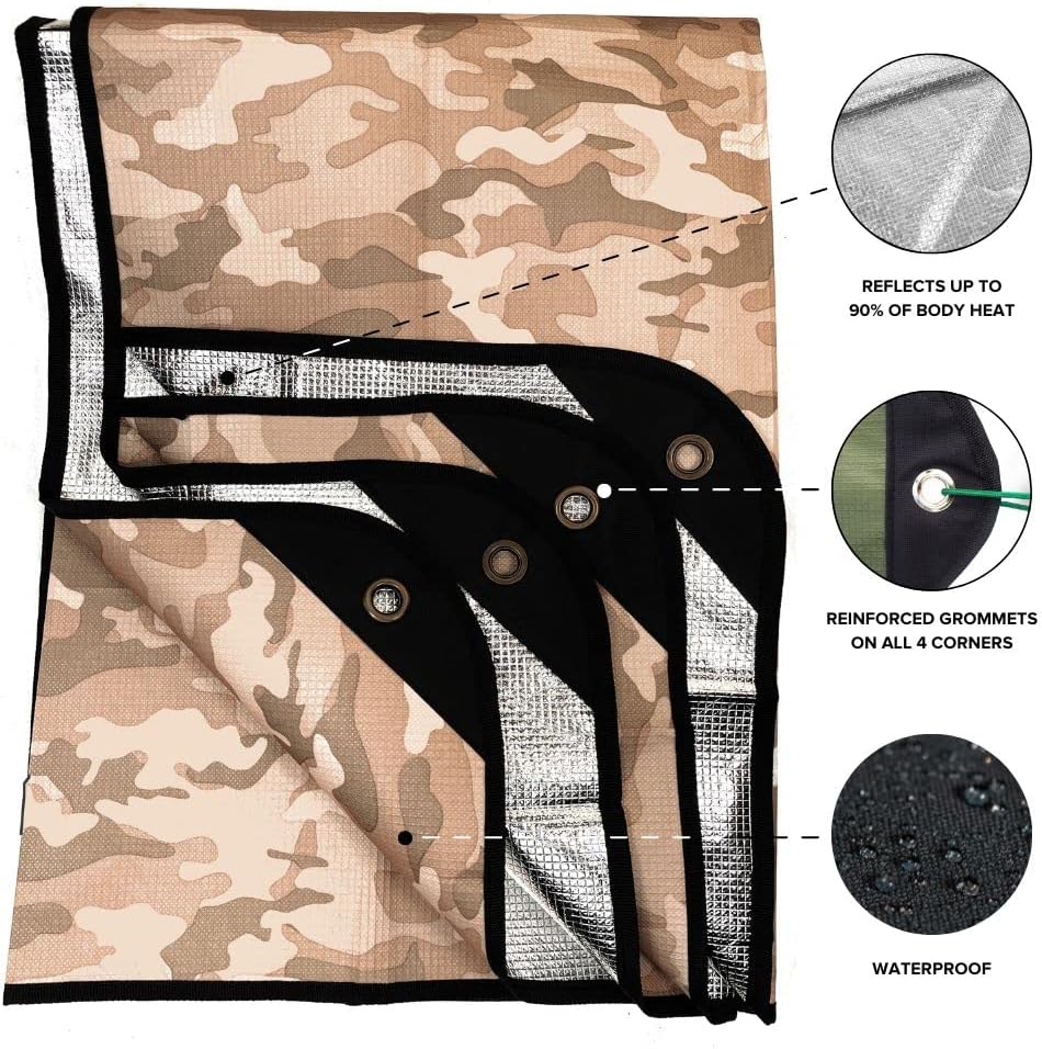 Arcturus Insulated Tarp | Reusable Heavy Duty Thermal Survival Blanket – 60 x 82 inches, Reflects 90% Body Heat, Waterproof, Windproof, 3-Layer Design, Reinforced Grommets, Olive Green