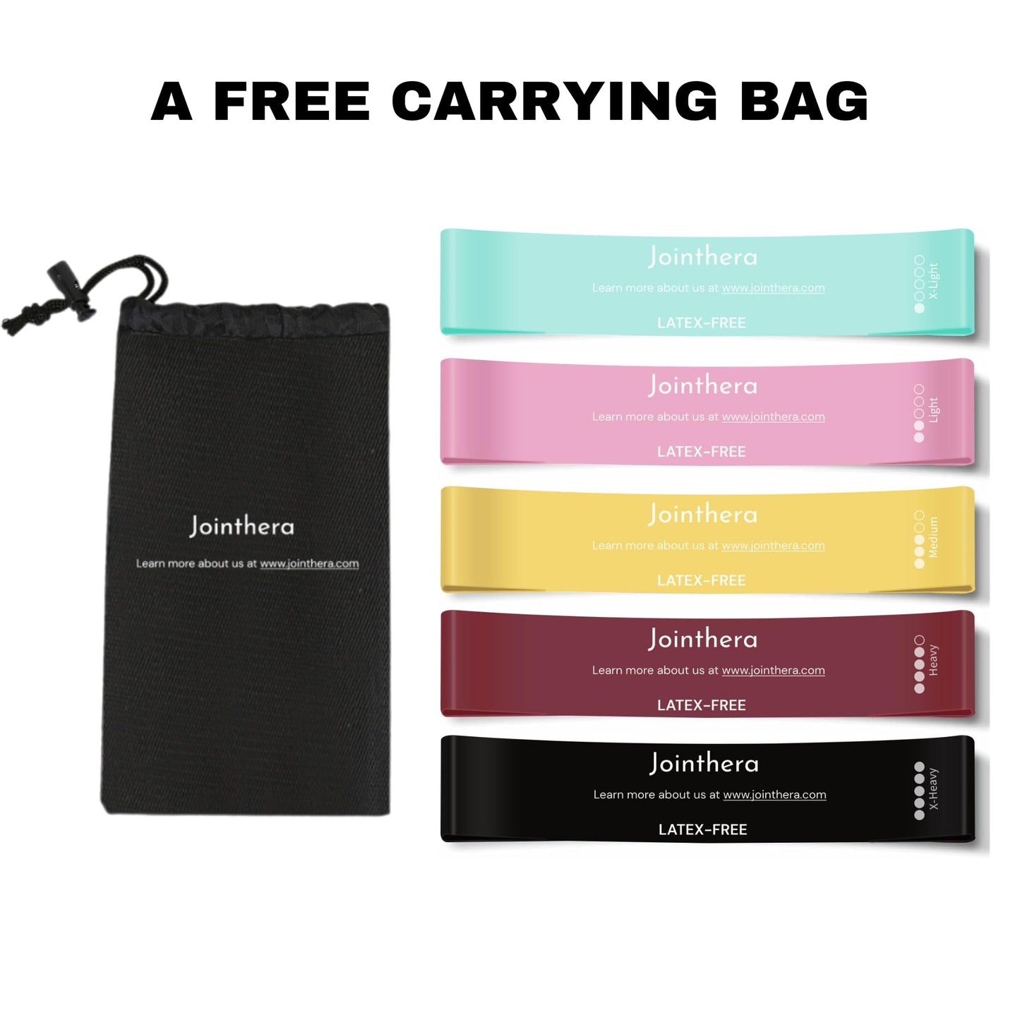 JOINTHERA Premium Latex Free Resistance Bands for Working Out - Set of 5 + Carrying Bag | Non Latex Mini Loop Workout Bands Resistance for Women and Men | Physical Therapy, Legs Exercise and Pilates