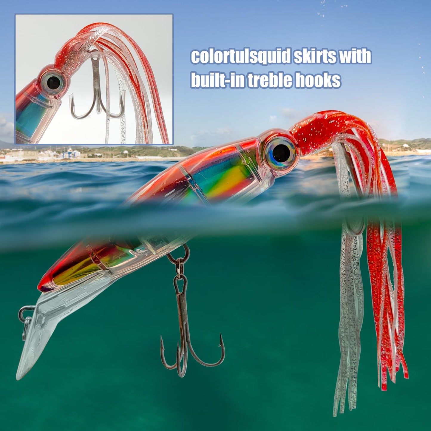 Fishing Lures Saltwater Large Simulation Squid Swimbait Topwater Lure Built in Lead Blocks Plastic Fishing Bait with Hooks Slow Sinking Bass Lure for Bass Trout Crappie