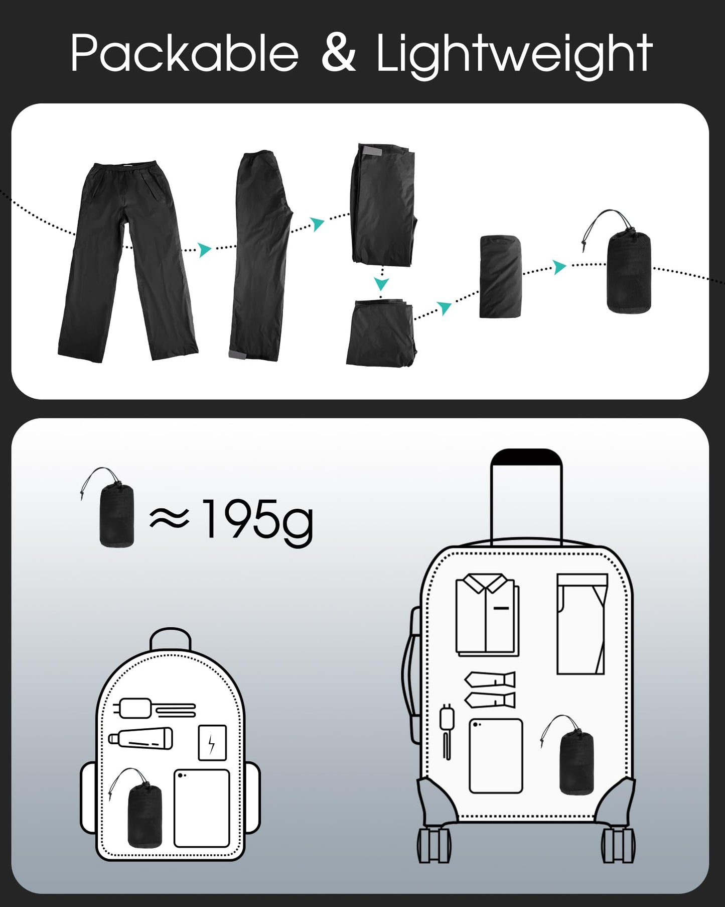 33,000ft Packable Rain Pants for Women Waterproof Pants Lightweight Rain Over Pants Outdoor Windproof Pant for Golf Hiking Black