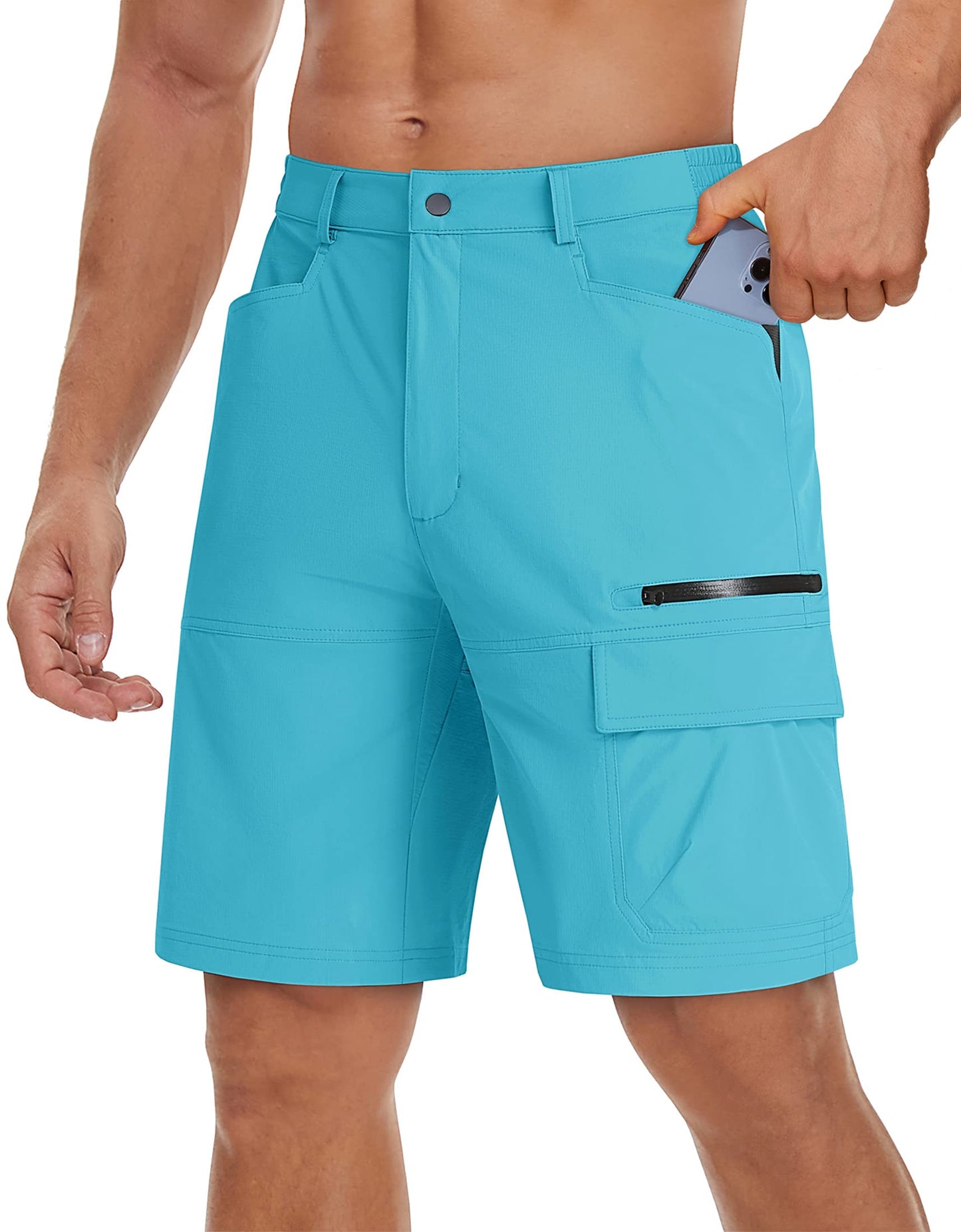 TACVASEN Shorts for Men Hiking Outdoor Shorts Quick Dry Casual Breathable Fishing Golf Dress Cargo Summer Shorts Ice Blue 34