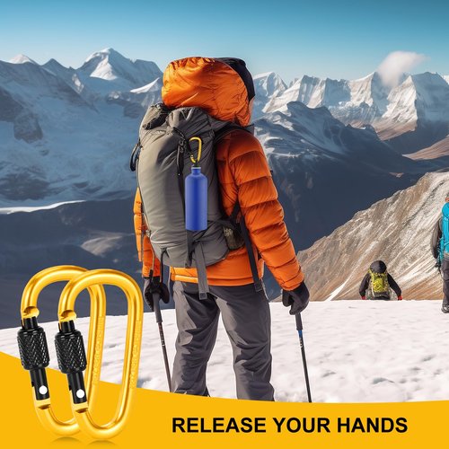 Dairzitv 10 Pack Carabiner Clip, 2.28 inch Aluminum D-Ring Shape Locking Carabiners, Snap Hook Sport Accessories for Outdoor Camping Hiking, Gold