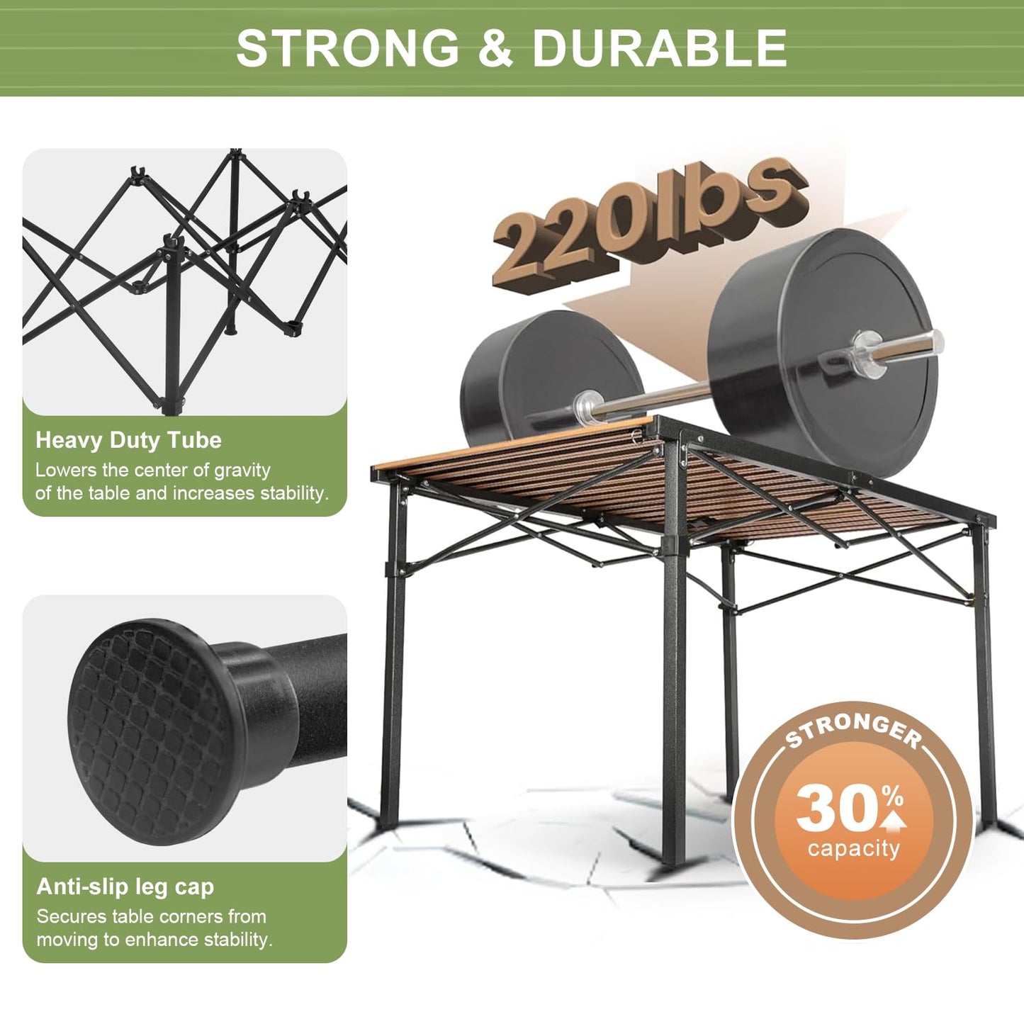 Folding Camping Tables That Fold Up Lightweight,Aluminum Roll Up Camping Table for 4-6 Person Camp Table with Large Storage and Carrying Bag for Outdoor, Picnic, Backyards, BBQ, Beach, 220 Lbs, Oak