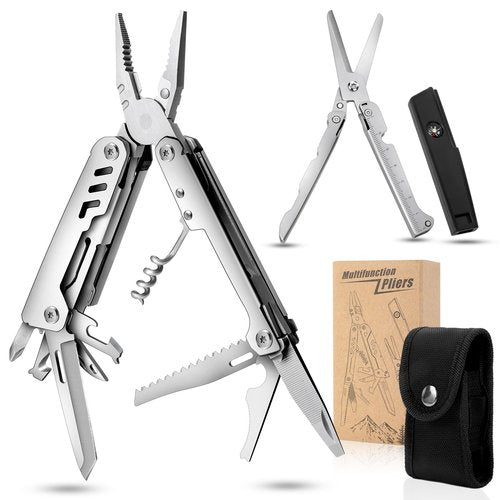 AWY68ZMGO 24-in-1 Multitool, Multitool Plier with Scissor, Saw, Screwdriver, Fire Starter, Whistle, Security Lock, etc. for Camping, Hiking, Simple Repair, Gift