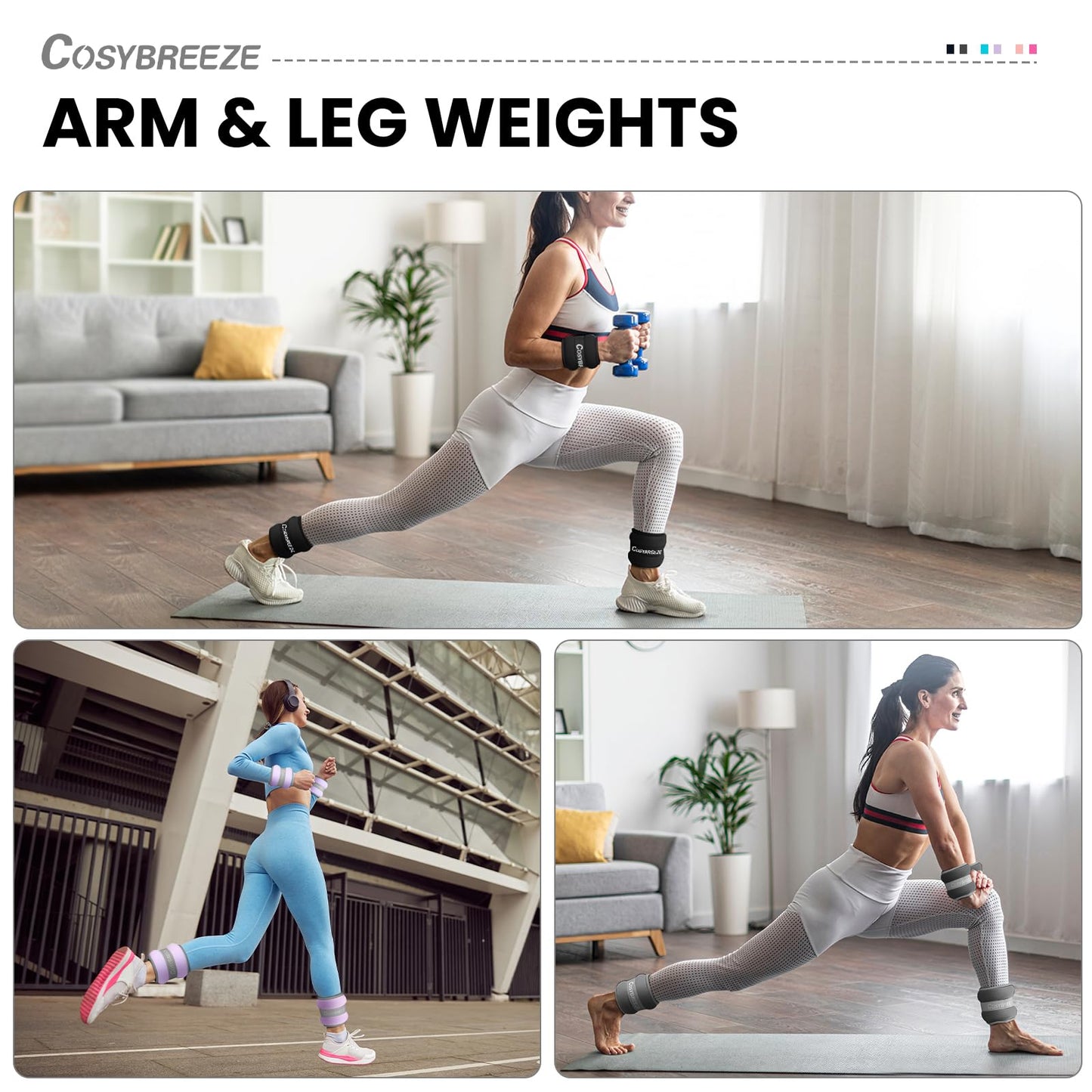 Ankle Weights 2LB 1 Pair Wrist Leg Arm Weights for Women Men, Strength Weighted for Walking, Running, Jogging, Fitness, Gym Workout - Black