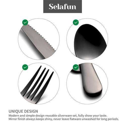 Selafun 18/8 Travel Cutlery Set with Case Portable Silverware Utensils Set,4-pieces Stainless Steel Reusable Flatware Set Cutlery Set for Camping Picnic Hiking Office, Dishwasher Safe